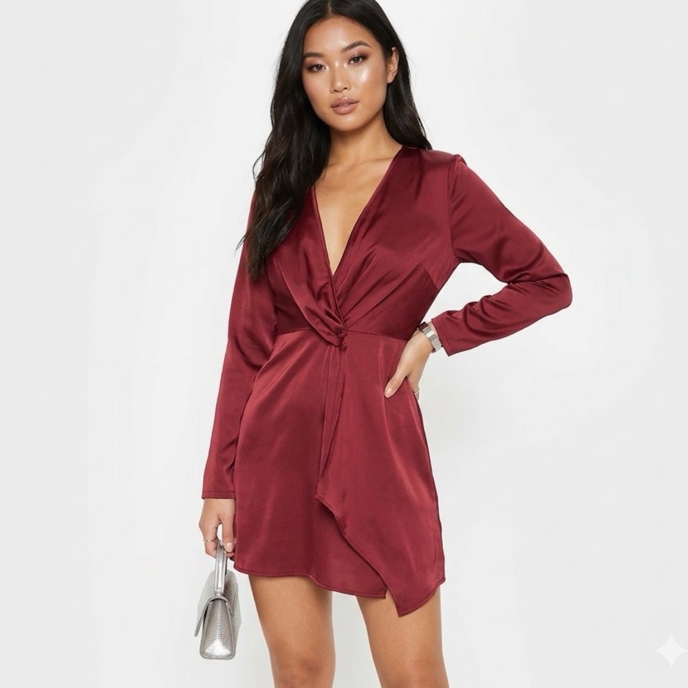 PrettyLittleThing Satin Long Sleeve Dress